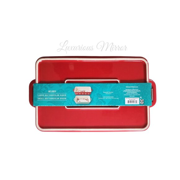 The Pioneer Woman Bakeware Set Holiday Stoneware Merry Meadows 2-PC Rectangular - Picture 4 of 6